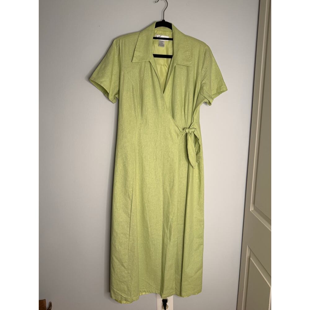 Dress Barn Sage Green Linen Blend Maxi Wrap Dress14W 90s Minimalist Old Money